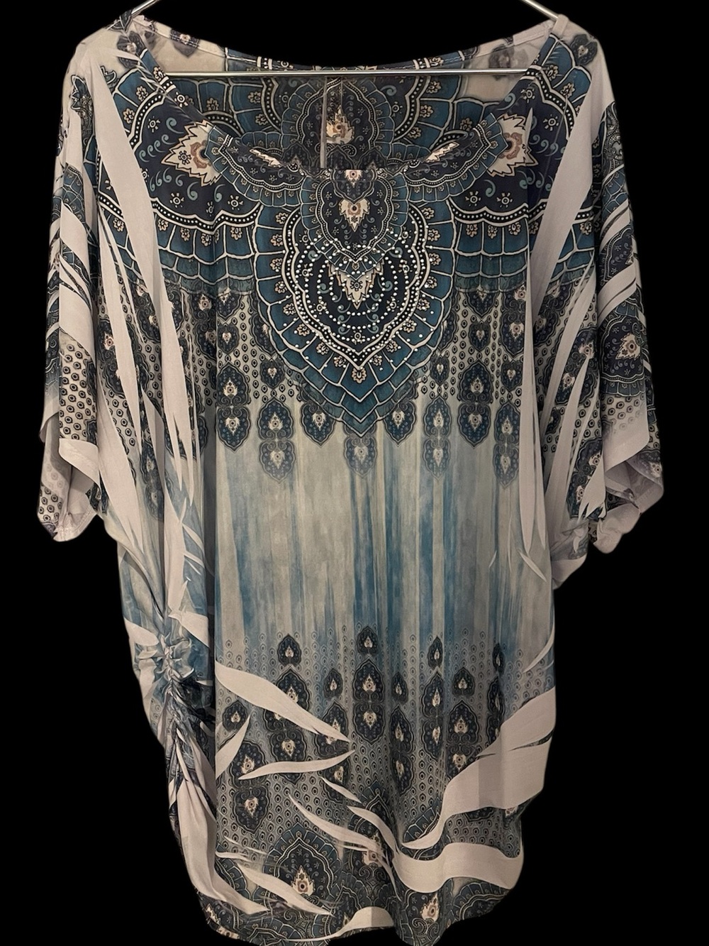 Bellezza GiGi Boho Teal and Cream Printed Short Sleeve Top ex-Large
